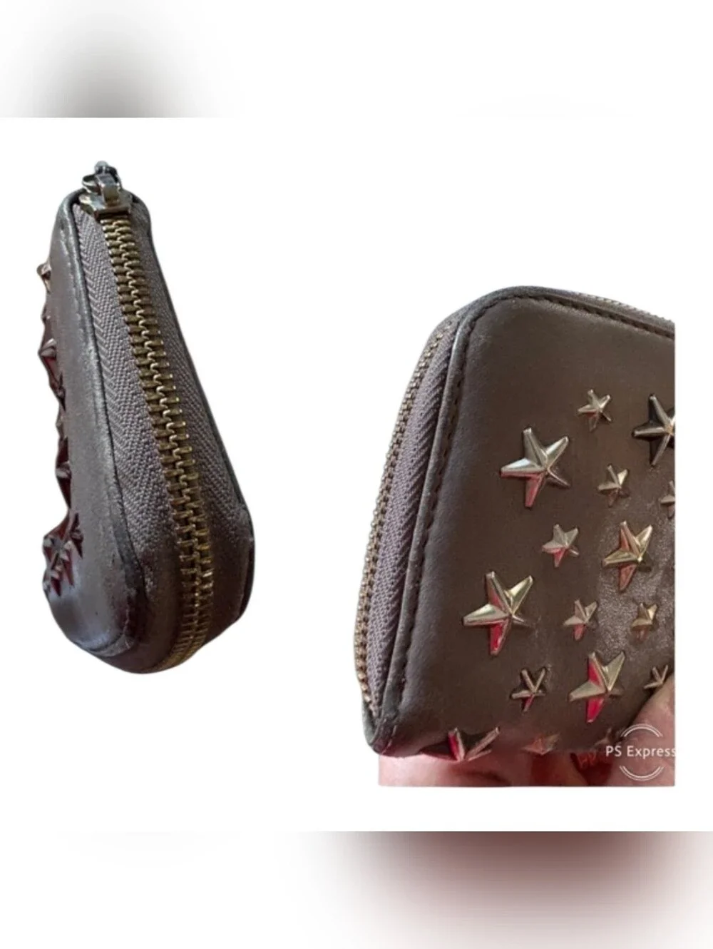 Jimmy Choo Filipa Metallic Silver/Grey Star-Studded Zip Wallet With Original COA - Picture 8 of 12